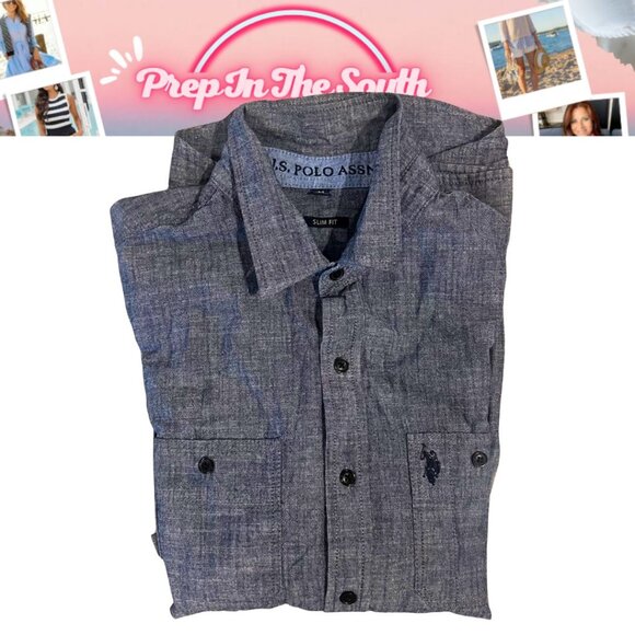 US Polo Assn Men’s Chambray Button Up Shirt M (Slim) Like new - Picture 1 of 8